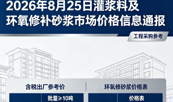 惠东2026年8月25日灌浆料及环氧修补砂浆市场价格信息通报